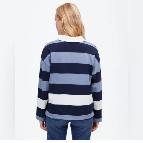 Madewell Navy, Light Blue & White Striped Rugby Polo - Picture 3 of 4